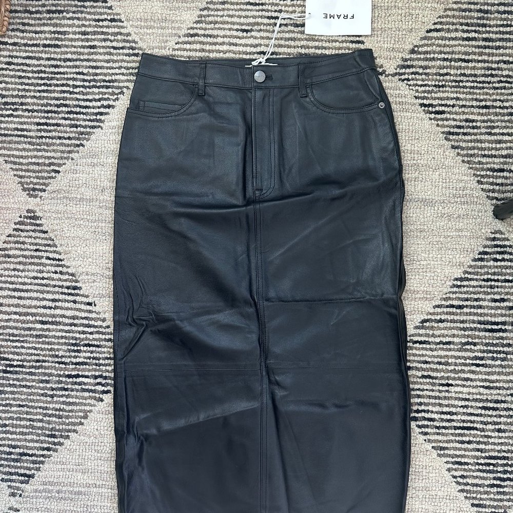 FRAME Leather Midi Skirt
